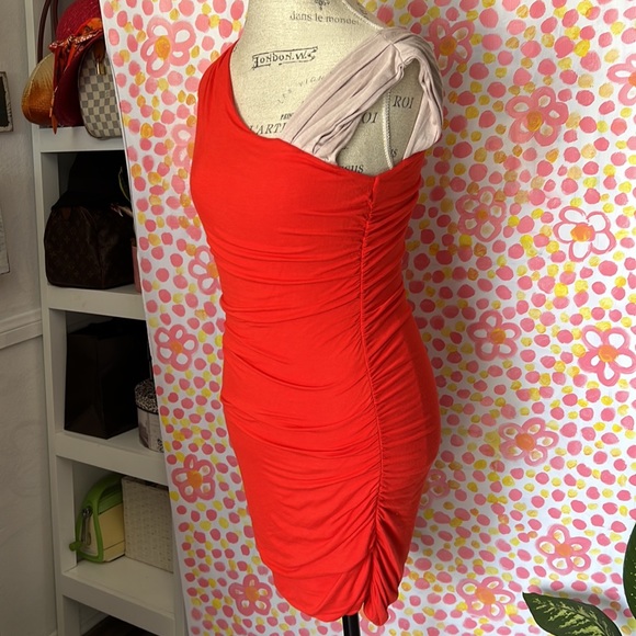 Bar III One-Shouldered Party Dress in Red Bodycon Jersey ruched sleeveless mini - Picture 7 of 15